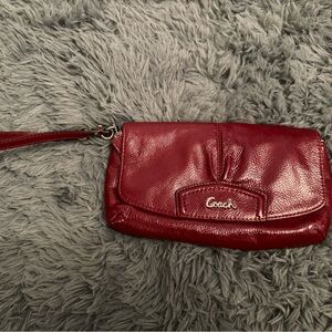 Red patent Coach wristlet